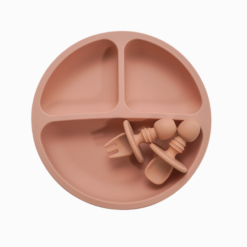 Kit Prato Silicone com Divisória e Talheres (3 peças)