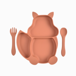 Kit Prato com Ventosa Gatinho e Talheres (3 peças)