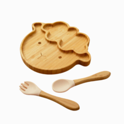 Kit Prato Bambu Ovelha e Talheres (3 peças)