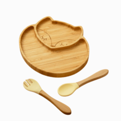 Kit Prato Bambu Raposa e Talheres (3 peças)