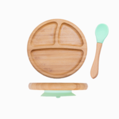 Kit Prato Bambu com Ventosa e Colher (2 peças)
