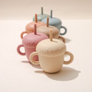 Loja Chiquititos Copo de Silicone com Alças, Tampa e Canudo Nozes 200 mL