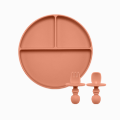 Kit Prato Silicone Com Ventosa e Mini Talheres (3 peças)