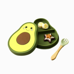 Kit Prato Silicone com Tampa Abacate e Garfo (2 peças)