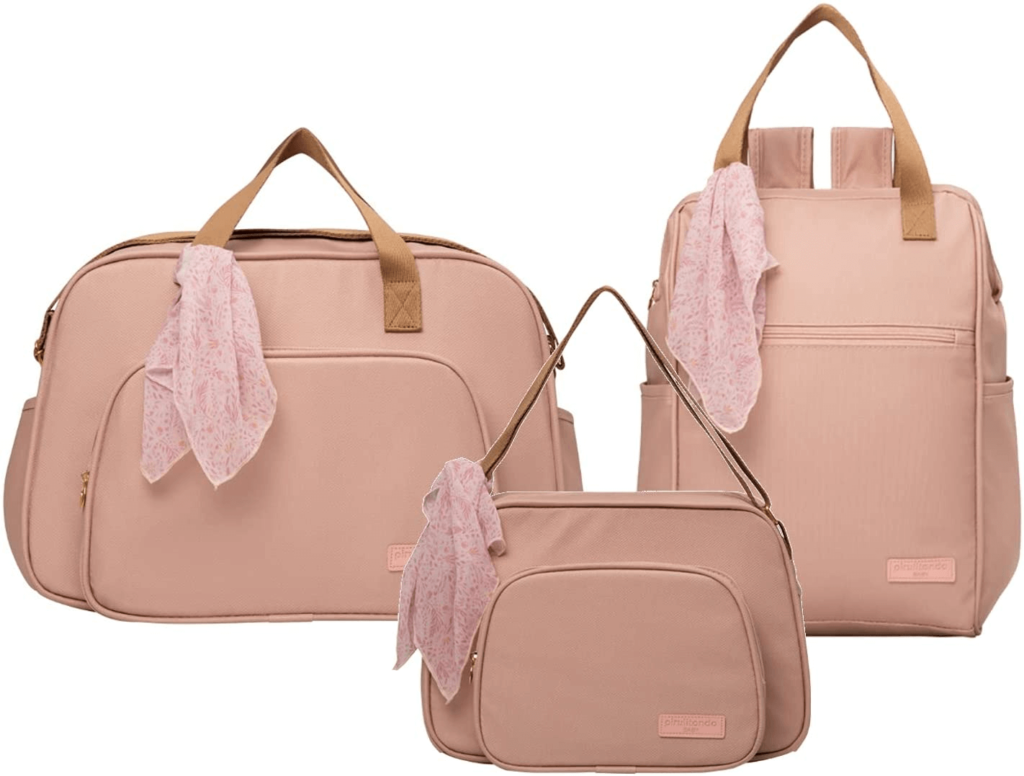 Kit Bolsas De Maternidade e Mochila Pirulitando Encanto Rosé