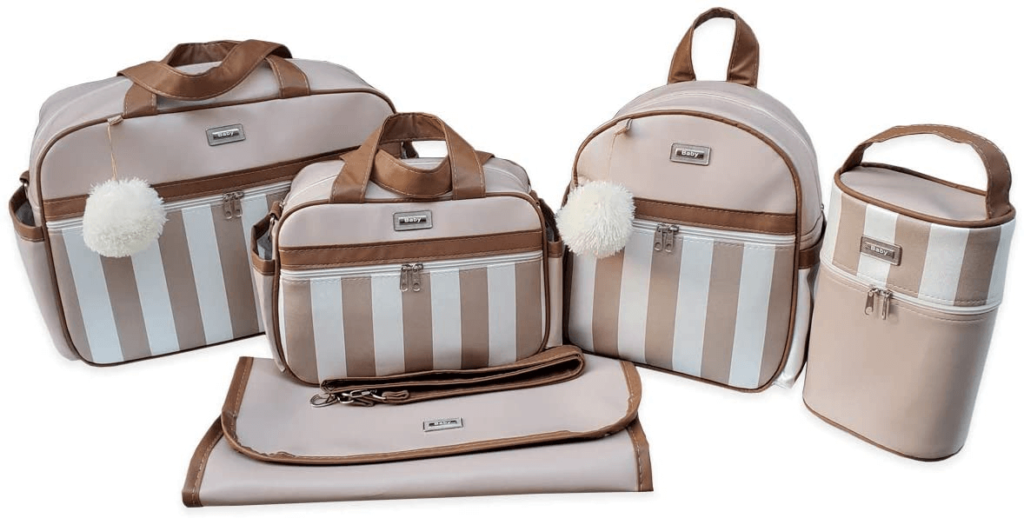 Kit de Bolsas Maternidade com Mochila Listrada Térmico Impermeável