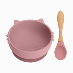 Tigela de Silicone com Ventosa Gatinho e Colher (2 peças)