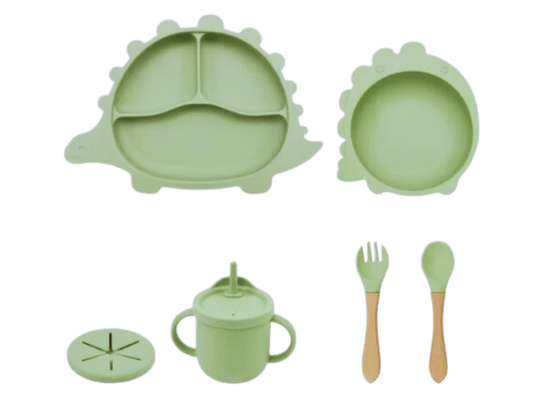 kit introdução alimentar de silicone chiquititos verde dinossauro