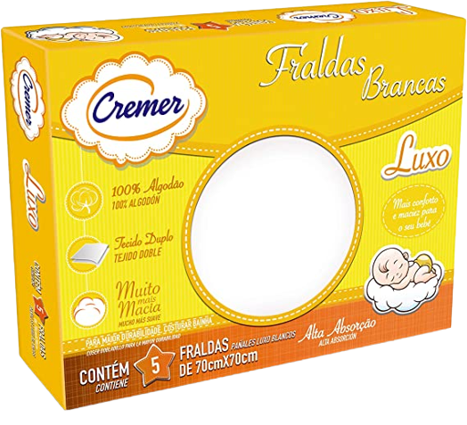 melhor Fralda Cremer Luxo Branca 70 x 70 cm PC com 5 Unidades