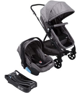 carrinho de bebê com bebê conforto e base veicular Cosco