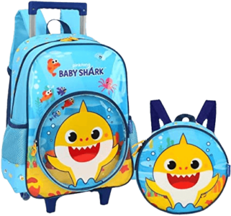 Kit Mochila Escolar Infantil para menino Baby Shark Rodinha + Lancheira