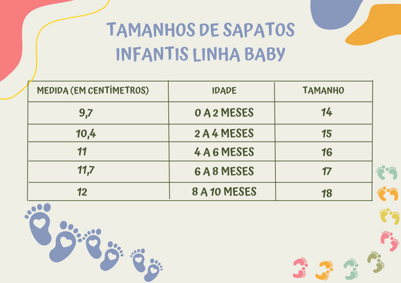 Tamanhos de sapatos infantis linha baby