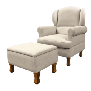 Poltrona De Amamentação Fixa Com Pés De Madeira E Puff Baú