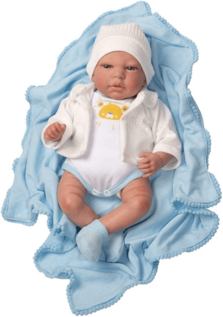 Mini Bebê Reborn Original sobre manta azul