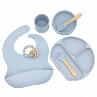 Kit de introdução alimentar de Silicone 7 peças azul