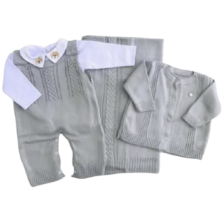 5. Saída Maternidade Masculina 4 Peças Macaquinho De Tricô