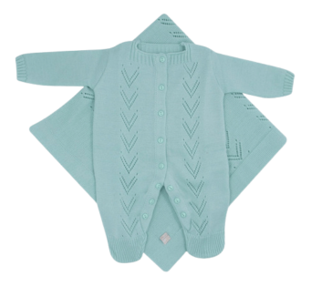 Saída Maternidade Masculina De Trico Manta E Macacão P Bebê Lã azul