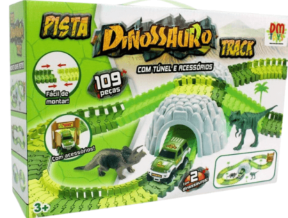 Pista Dinossauro Track com Túnel e Acessórios 109 Peças + Carrinho, DM Toys