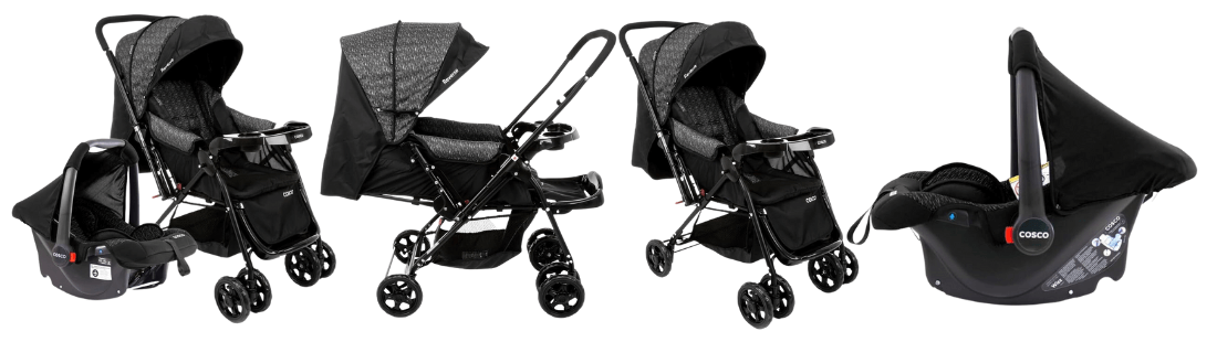 carrinho de bebê Burigotto Travel System Reverse Cosco - Preto Rajado