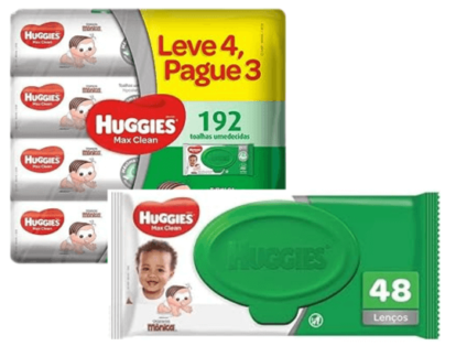 Huggies Max Clean pacotes com 192 unidades e 48