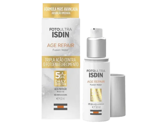 protetor solar ISDIN Antiaging Fusion Water5 Stars Age Repair Fps 50 para cuidados com a pele na gravidez