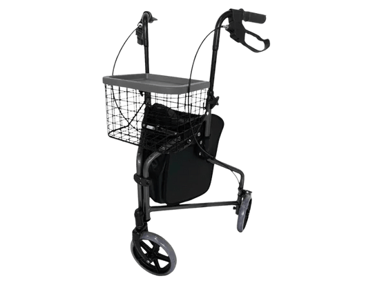 Andador para Idoso com Cesto em Alumínio Dobrável Regulável 3 Rodas até 135kg